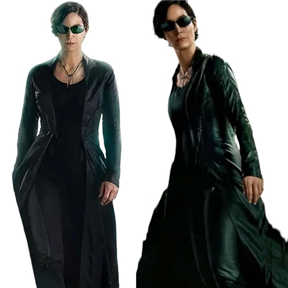 Vintage 90s Y2K Long Black Belted Leather Trench Coat With Removable Liner L/XL - Picture 2 of 15